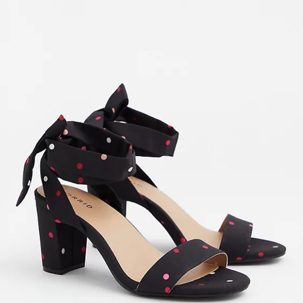 Torrid size 9.5 Black and Red Pink and White Polka Dot Chunky Heel
